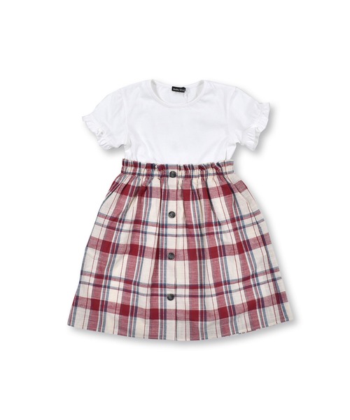 Bebe ベベ のファッション ギャザー ワンピース フリル Bebe マドラスチェック 半袖 半袖 90 150cm ワンピース ワンピース ドッキング ギャザー