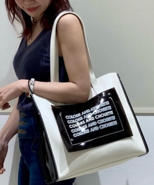 COLORS & chouette(カラーズアンドシュエット)の「ビニールコンビトートバッグ(トートバッグ・レディース・ブラック/ホワイト・FREE)」の2枚目の写真