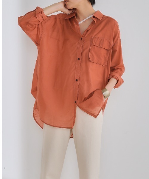 Bou Jeloud（ブージュルード）の「【シルク混で上品高見え】シアーＢＩＧシャツ（シャツ/ブラウス・レディース・チャコールグレー/ライトグレー/オレンジ系その他・FREE）」の3枚目の写真