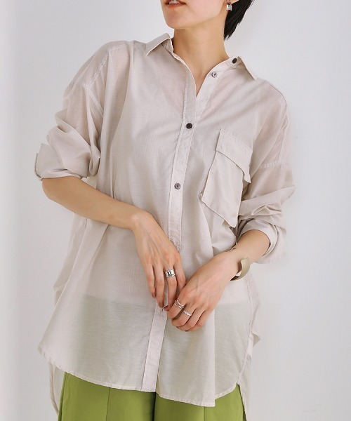 Bou Jeloud（ブージュルード）の「【シルク混で上品高見え】シアーＢＩＧシャツ（シャツ/ブラウス・レディース・チャコールグレー/ライトグレー/オレンジ系その他・FREE）」の2枚目の写真