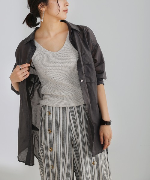 Bou Jeloud（ブージュルード）の「【シルク混で上品高見え】シアーＢＩＧシャツ（シャツ/ブラウス・レディース・チャコールグレー/ライトグレー/オレンジ系その他・FREE）」の8枚目の写真