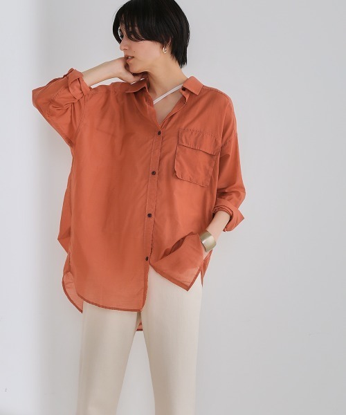 Bou Jeloud（ブージュルード）の「【シルク混で上品高見え】シアーＢＩＧシャツ（シャツ/ブラウス・レディース・チャコールグレー/ライトグレー/オレンジ系その他・FREE）」の5枚目の写真