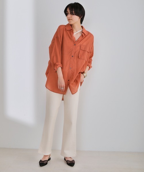 Bou Jeloud（ブージュルード）の「【シルク混で上品高見え】シアーＢＩＧシャツ（シャツ/ブラウス・レディース・チャコールグレー/ライトグレー/オレンジ系その他・FREE）」の6枚目の写真