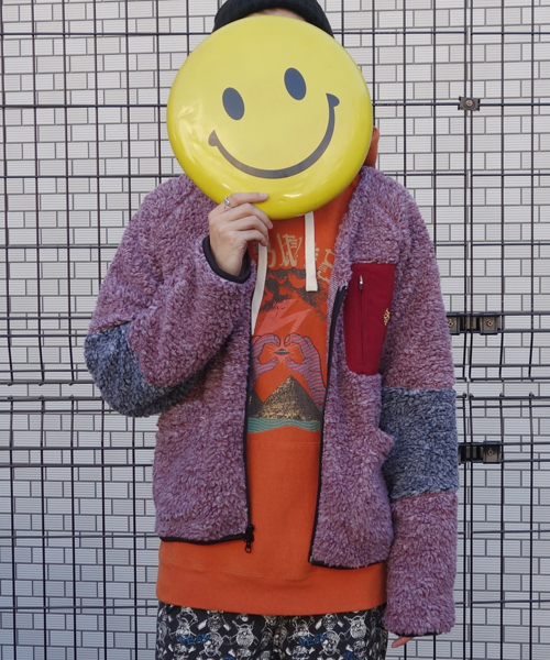 ALDIES(アールディーズ)の「Rocksolid Boa Cardigan ボアフリースジップアップブルゾン(ノーカラージャケット・メンズ・バーガンディー/ホワイト/ブラック/グレー・MEDIUM/SMALL/LARGE)」の1枚目の写真