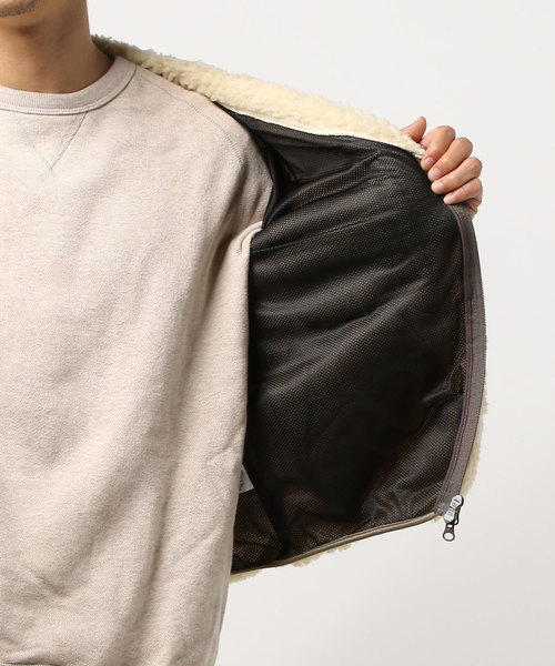 ALDIES(アールディーズ)の「Rocksolid Boa Cardigan ボアフリースジップアップブルゾン(ノーカラージャケット・メンズ・バーガンディー/ホワイト/ブラック/グレー・MEDIUM/SMALL/LARGE)」の6枚目の写真