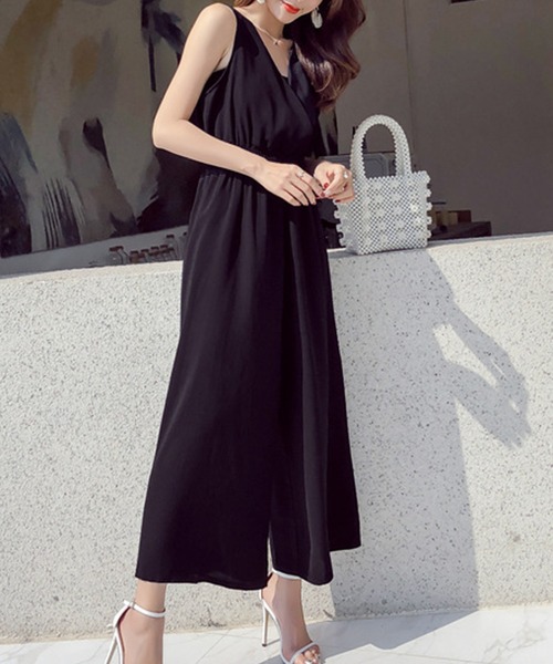 DAY CLOSET(デイ クローゼット)の「レディース バックリボンウエスト切り替えオールインワン+チューブトップ 2点セット(サロペット/オーバーオール・レディース・ブラック/ベージュ/ワイン/テラコッタ・ONE SIZE)」の5枚目の写真