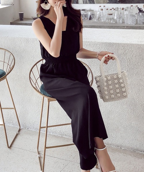 DAY CLOSET(デイ クローゼット)の「レディース バックリボンウエスト切り替えオールインワン+チューブトップ 2点セット(サロペット/オーバーオール・レディース・ブラック/ベージュ/ワイン/テラコッタ・ONE SIZE)」の6枚目の写真