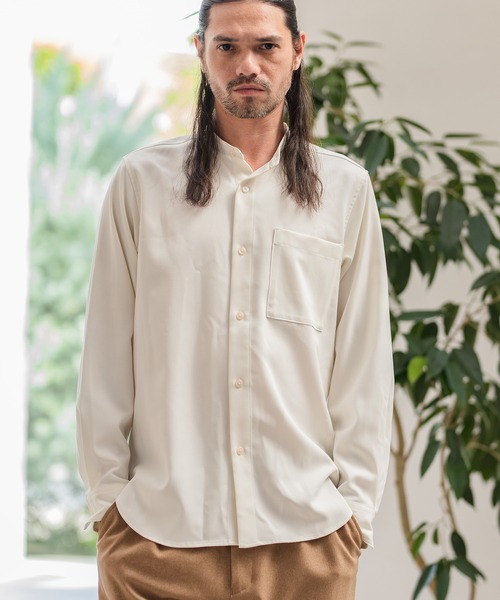 CAMBIO（カンビオ）の「ms4746-ストレッチツイルバンドカラーシャツ（シャツ/ブラウス・メンズ・ベージュ/アイボリー・M/LL/L）」の2枚目の写真