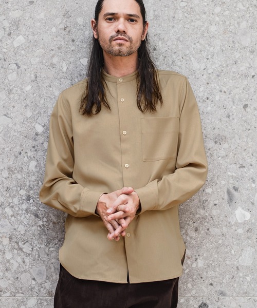 CAMBIO（カンビオ）の「ms4746-ストレッチツイルバンドカラーシャツ（シャツ/ブラウス・メンズ・ベージュ/アイボリー・M/LL/L）」の3枚目の写真