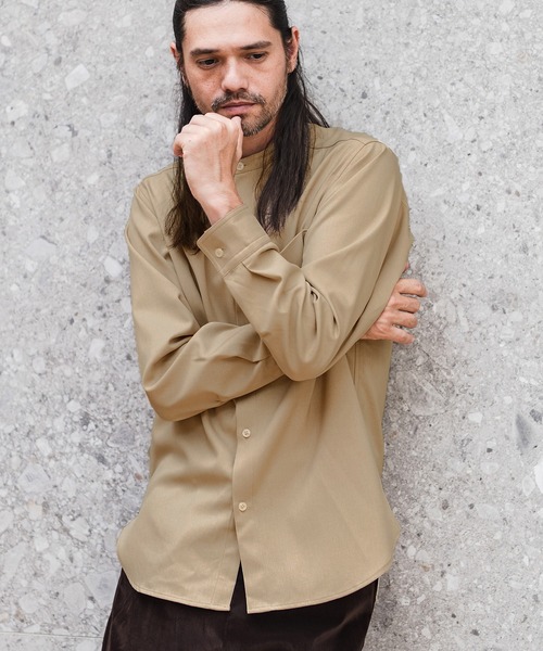 CAMBIO（カンビオ）の「ms4746-ストレッチツイルバンドカラーシャツ（シャツ/ブラウス・メンズ・ベージュ/アイボリー・M/LL/L）」の4枚目の写真