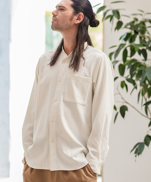 CAMBIO（カンビオ）の「ms4746-ストレッチツイルバンドカラーシャツ（シャツ/ブラウス・メンズ・ベージュ/アイボリー・M/LL/L）」の9枚目の写真