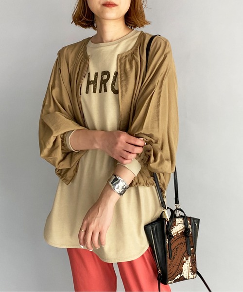 PICCIN(ピッチン)の「ドロスト付きノーカラーブルゾン(ブルゾン・レディース・ネイビー/キャメル・M)」の2枚目の写真