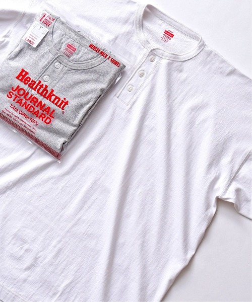 Healthknit(ヘルスニット)の「【Healthknit×JOURNAL STANDARD/ヘルスニット】別注 Henry neck FAT Tシャツ(Tシャツ/カットソー・メンズ・ホワイト/グレー・LARGE/MEDIUM)」の2枚目の写真