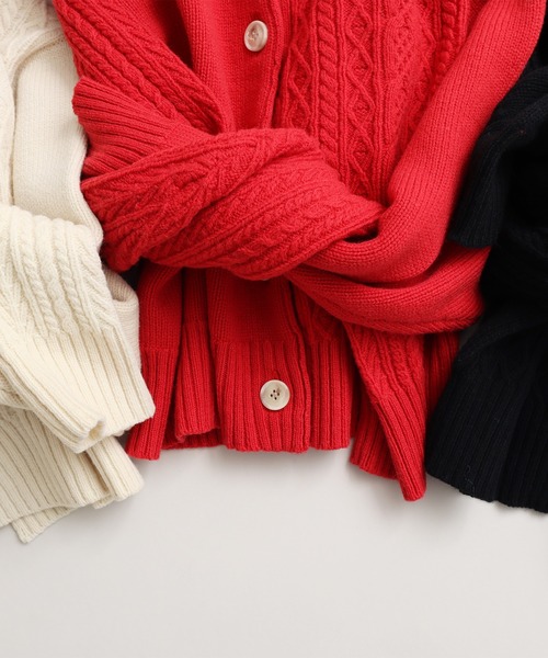 Lene（レネ）の「スパニッシュメリノ/アラン編み シュートカーディガン（カーディガン/ボレロ・レディース・レッド/アイボリー/ブラック・FREE）」の16枚目の写真