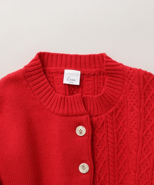 Lene（レネ）の「スパニッシュメリノ/アラン編み シュートカーディガン（カーディガン/ボレロ・レディース・レッド/アイボリー/ブラック・FREE）」の17枚目の写真