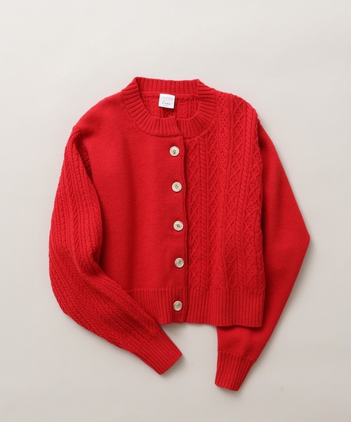 Lene（レネ）の「スパニッシュメリノ/アラン編み シュートカーディガン（カーディガン/ボレロ・レディース・レッド/アイボリー/ブラック・FREE）」の19枚目の写真