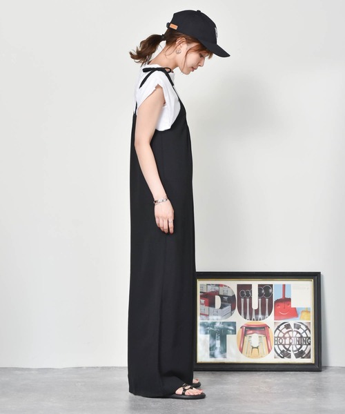 Cheri(シェリ)の「ロングサロペット Cheri/シェリ(サロペット/オーバーオール・レディース・ブラック/ベージュ・FREE)」の6枚目の写真