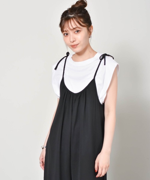 Cheri(シェリ)の「ロングサロペット Cheri/シェリ(サロペット/オーバーオール・レディース・ブラック/ベージュ・FREE)」の13枚目の写真