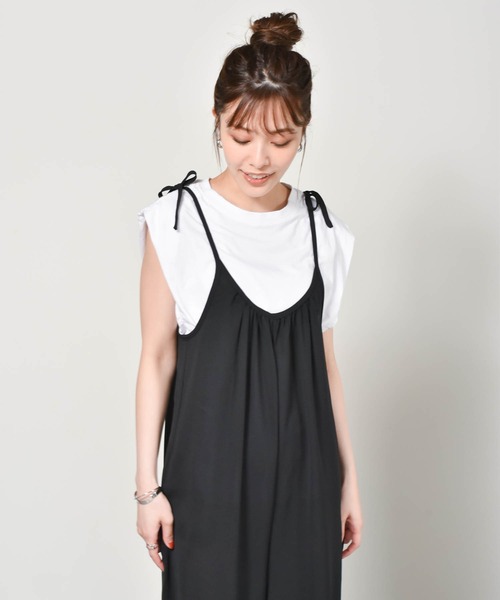 Cheri(シェリ)の「ロングサロペット Cheri/シェリ(サロペット/オーバーオール・レディース・ブラック/ベージュ・FREE)」の8枚目の写真