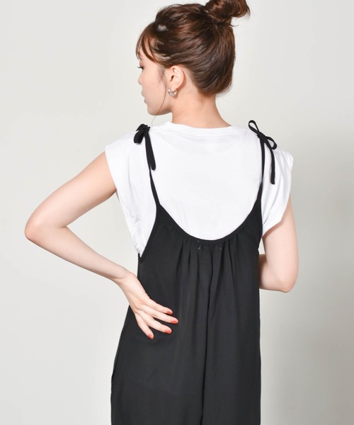 Cheri(シェリ)の「ロングサロペット Cheri/シェリ(サロペット/オーバーオール・レディース・ブラック/ベージュ・FREE)」の3枚目の写真