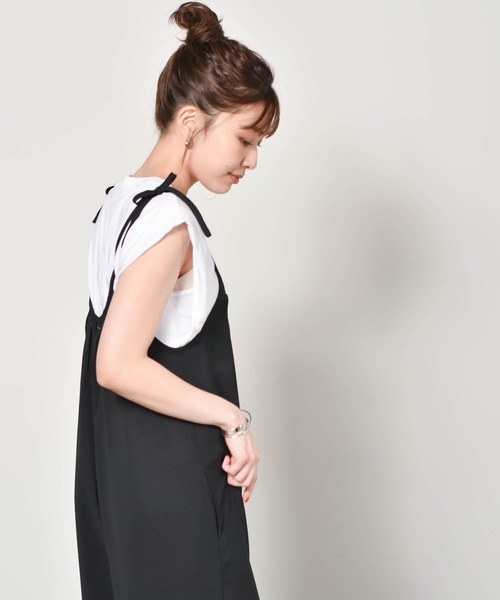 Cheri(シェリ)の「ロングサロペット Cheri/シェリ(サロペット/オーバーオール・レディース・ブラック/ベージュ・FREE)」の11枚目の写真