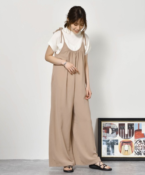 Cheri(シェリ)の「ロングサロペット Cheri/シェリ(サロペット/オーバーオール・レディース・ブラック/ベージュ・FREE)」の4枚目の写真