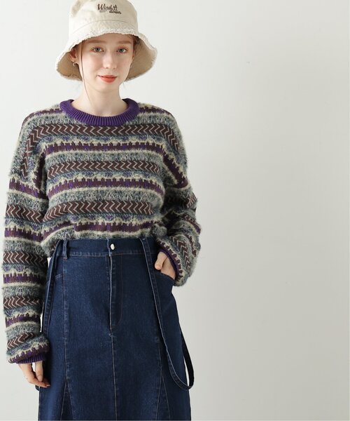 DOUBLE NAME（ダブルネーム）の「USED風柄ニットプルオーバー（ニット/セーター・レディース・ベージュ/パープル/ブラウン/レッド・FREE）」の3枚目の写真