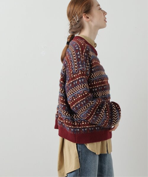 DOUBLE NAME（ダブルネーム）の「USED風柄ニットプルオーバー（ニット/セーター・レディース・ベージュ/パープル/ブラウン/レッド・FREE）」の4枚目の写真