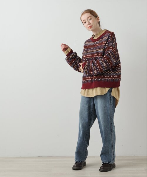 DOUBLE NAME（ダブルネーム）の「USED風柄ニットプルオーバー（ニット/セーター・レディース・ベージュ/パープル/ブラウン/レッド・FREE）」の9枚目の写真