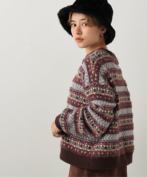 DOUBLE NAME（ダブルネーム）の「USED風柄ニットプルオーバー（ニット/セーター・レディース・ベージュ/パープル/ブラウン/レッド・FREE）」の14枚目の写真