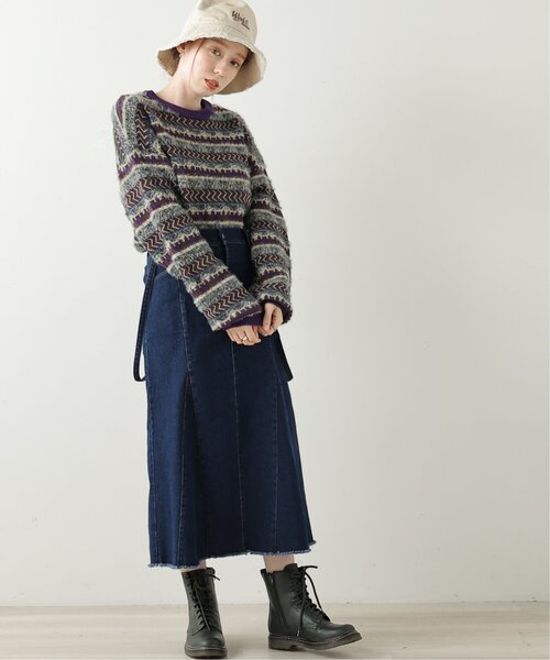 DOUBLE NAME（ダブルネーム）の「USED風柄ニットプルオーバー（ニット/セーター・レディース・ベージュ/パープル/ブラウン/レッド・FREE）」の8枚目の写真