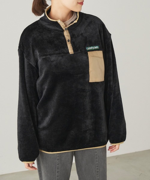 ＆yam（アンドヤム）の「両面シャギーフリーススタンドプルオーバー【親子お揃い/リンクコーデ】（ブルゾン・レディース・ベージュ/ブラック/パープル・FREE）」の2枚目の写真