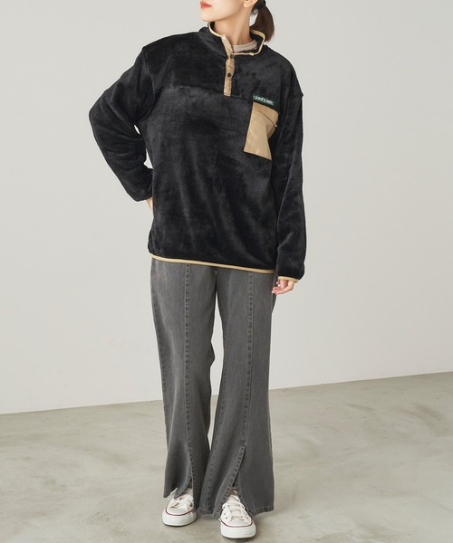 ＆yam（アンドヤム）の「両面シャギーフリーススタンドプルオーバー【親子お揃い/リンクコーデ】（ブルゾン・レディース・ベージュ/ブラック/パープル・FREE）」の21枚目の写真