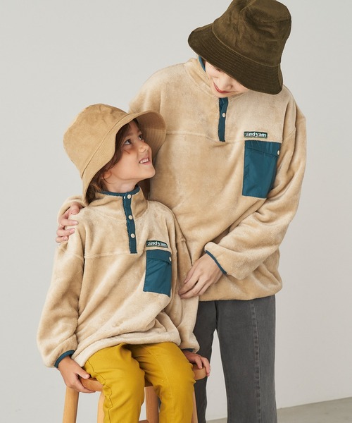 ＆yam（アンドヤム）の「両面シャギーフリーススタンドプルオーバー【親子お揃い/リンクコーデ】（ブルゾン・レディース・ベージュ/ブラック/パープル・FREE）」の15枚目の写真