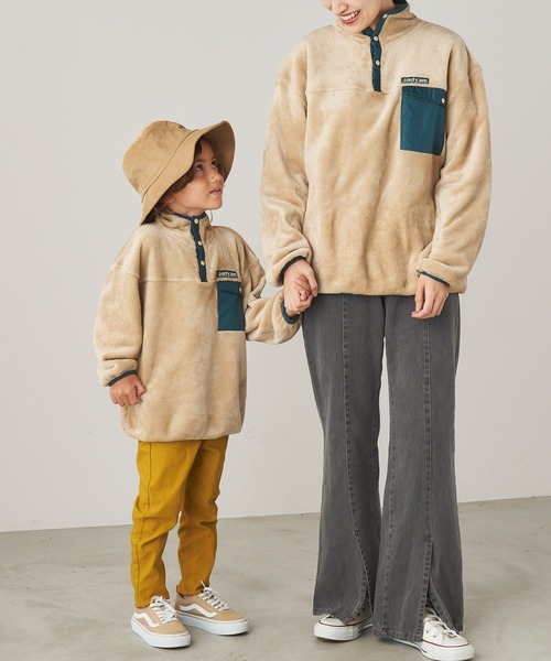 ＆yam（アンドヤム）の「両面シャギーフリーススタンドプルオーバー【親子お揃い/リンクコーデ】（ブルゾン・レディース・ベージュ/ブラック/パープル・FREE）」の4枚目の写真