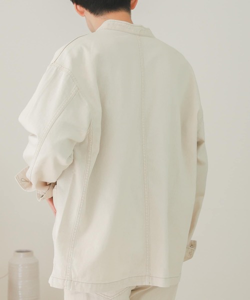 SENSE OF PLACE by URBAN RESEARCH(センスオブプレイスバイアーバンリサーチ)の「『セットアップ対応』デニムノーカラーカバーオール(カバーオール・メンズ・アイボリー/インディゴブルー・MEDIUM/LARGE)」の9枚目の写真