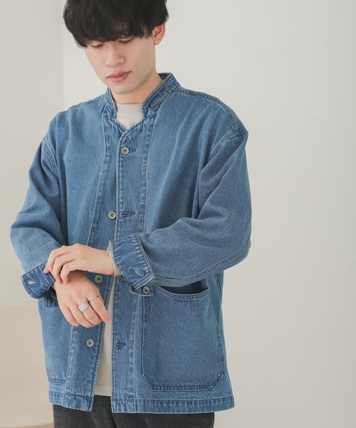 SENSE OF PLACE by URBAN RESEARCH(センスオブプレイスバイアーバンリサーチ)の「『セットアップ対応』デニムノーカラーカバーオール(カバーオール・メンズ・アイボリー/インディゴブルー・MEDIUM/LARGE)」の7枚目の写真