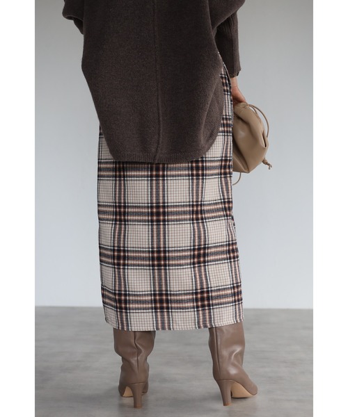 Bonjour Sagan（ボンジュールサガン）の「チェックラップスカート（スカート・レディース・ベージュ/ネイビー・FREE）」の3枚目の写真