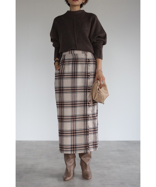 Bonjour Sagan（ボンジュールサガン）の「チェックラップスカート（スカート・レディース・ベージュ/ネイビー・FREE）」の6枚目の写真
