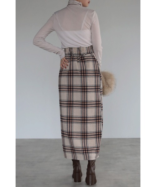 Bonjour Sagan（ボンジュールサガン）の「チェックラップスカート（スカート・レディース・ベージュ/ネイビー・FREE）」の20枚目の写真