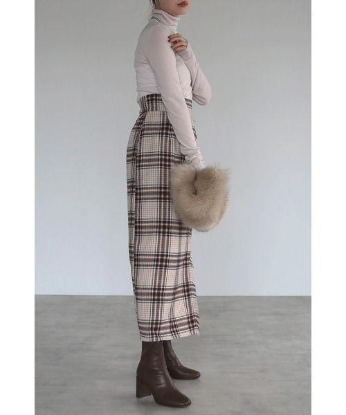 Bonjour Sagan（ボンジュールサガン）の「チェックラップスカート（スカート・レディース・ベージュ/ネイビー・FREE）」の18枚目の写真