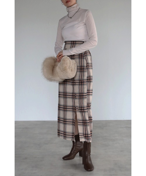 Bonjour Sagan（ボンジュールサガン）の「チェックラップスカート（スカート・レディース・ベージュ/ネイビー・FREE）」の16枚目の写真