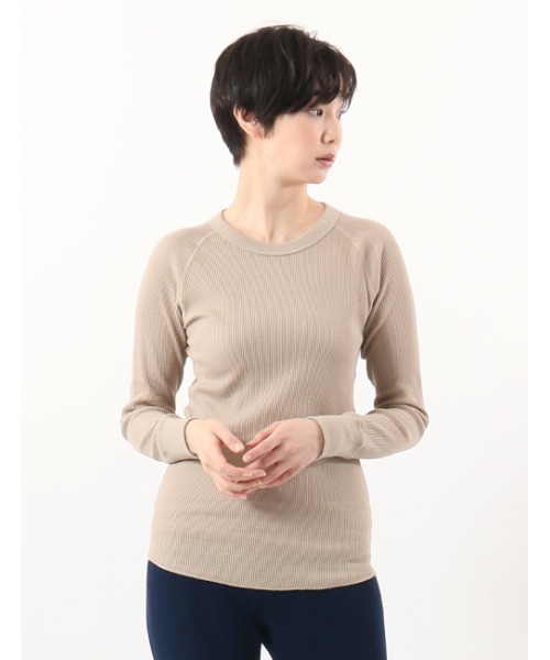 HANES(ヘインズ)の「【Hanes/ヘインズ】レディース HANES UNDIES サーマル クルーネックTシャツ(Tシャツ/カットソー・レディース・ベージュ/オフホワイト/ヘザーグレー/チャコール/ブラック/ダークグリーン/ブラウン・FREE)」の6枚目の写真