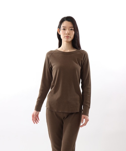 HANES(ヘインズ)の「【Hanes/ヘインズ】レディース HANES UNDIES サーマル クルーネックTシャツ(Tシャツ/カットソー・レディース・ベージュ/オフホワイト/ヘザーグレー/チャコール/ブラック/ダークグリーン/ブラウン・FREE)」の1枚目の写真