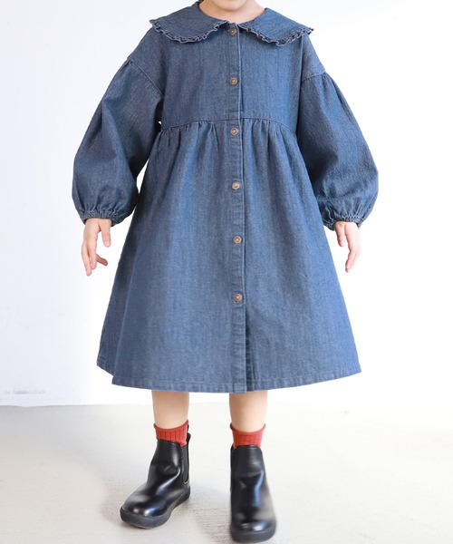 coca(coca)(コカ)の「キッズ フリル襟付きデニムワンピース(ワンピース・キッズ・ブルー系その他・100/130/120/110)」の1枚目の写真