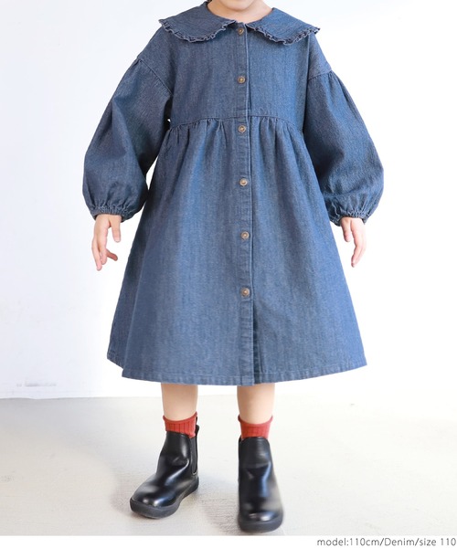 coca(coca)(コカ)の「キッズ フリル襟付きデニムワンピース(ワンピース・キッズ・ブルー系その他・100/130/120/110)」の5枚目の写真