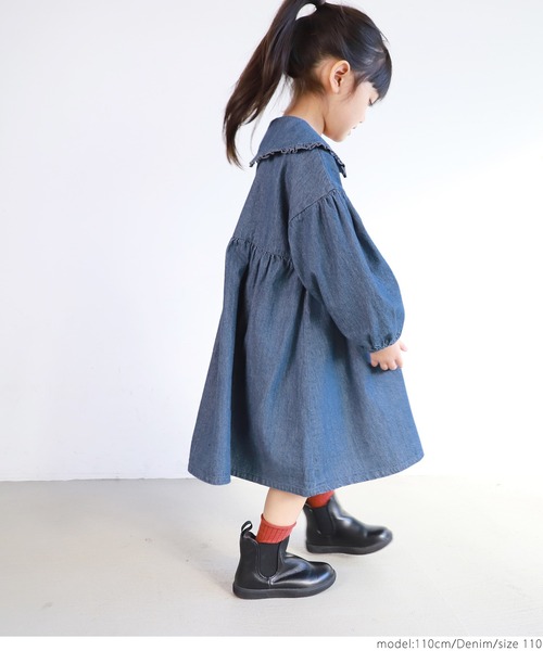 coca(coca)(コカ)の「キッズ フリル襟付きデニムワンピース(ワンピース・キッズ・ブルー系その他・100/130/120/110)」の6枚目の写真