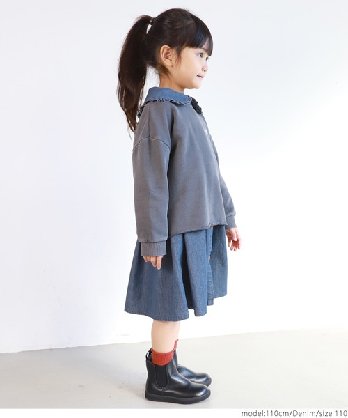 coca(coca)(コカ)の「キッズ フリル襟付きデニムワンピース(ワンピース・キッズ・ブルー系その他・100/130/120/110)」の7枚目の写真