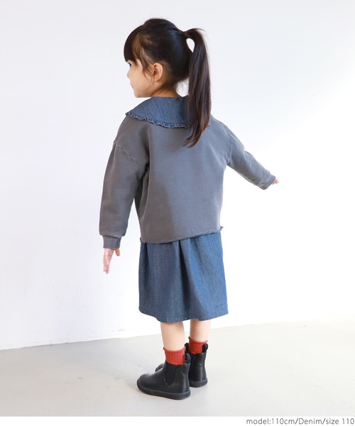 coca(coca)(コカ)の「キッズ フリル襟付きデニムワンピース(ワンピース・キッズ・ブルー系その他・100/130/120/110)」の8枚目の写真