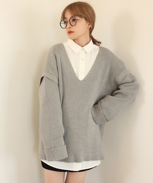 one after another NICE CLAUP（ワンアフターアナザーナイスクラップ）の「ワンポイント刺繍のビッグシルエットシャツ（シャツ/ブラウス・レディース・オフホワイト/ブラック/サックスブルー/ブルー系その他/ピンク系その他・FREE）」の12枚目の写真